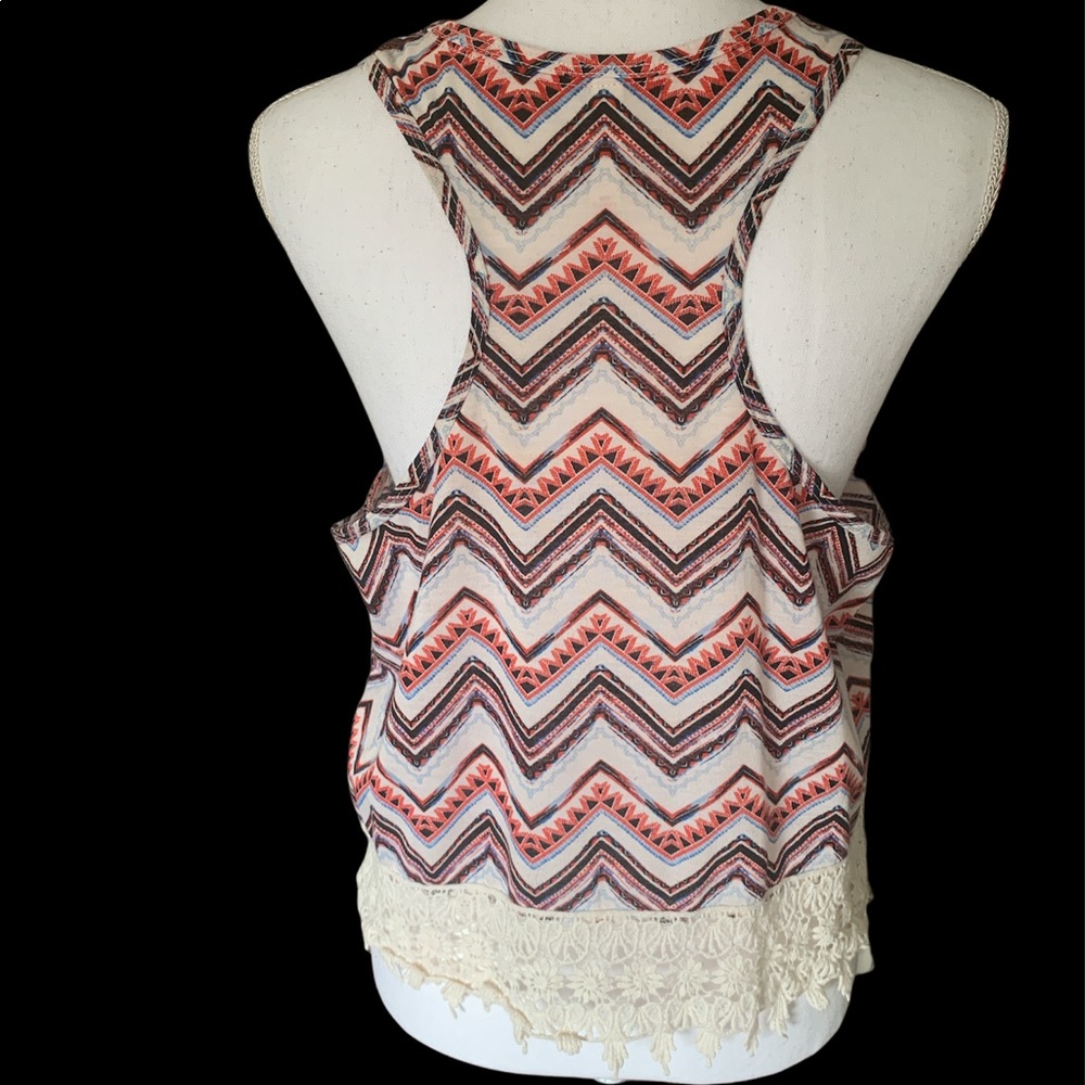 $3 Xhilaration Aztec Lace Hem Cropped Tank - Picture 3 of 6